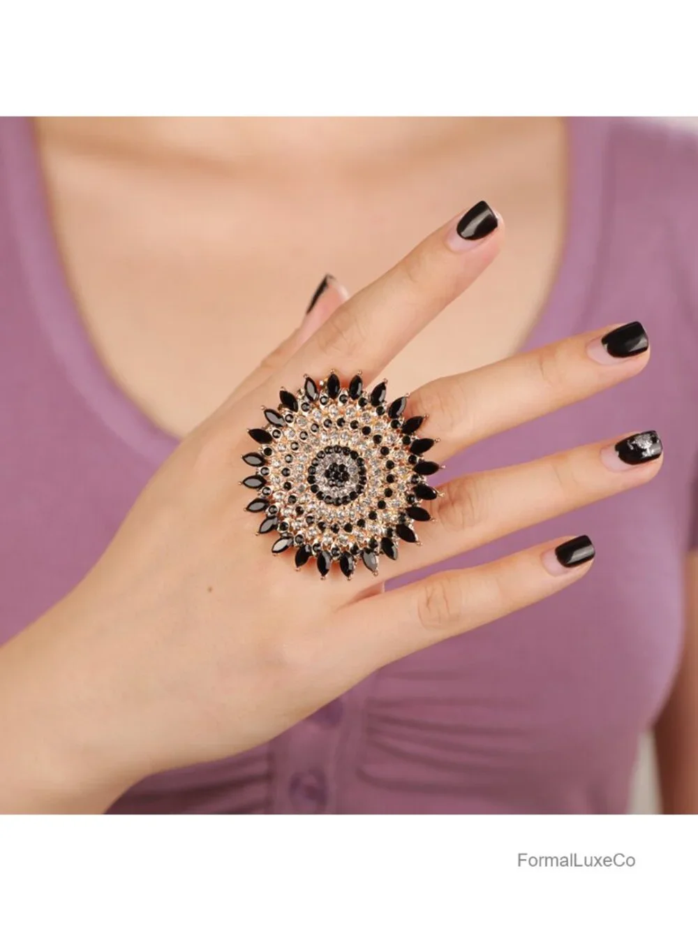 Boho Crystal Statement Ring Adjustable Vintage Rhinestone Band Wedding Party